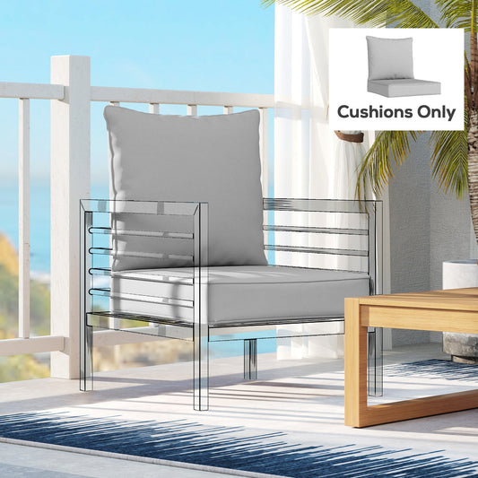 Outsunny Outdoor Seat and Back Cushion Set, 63L x 55W x 15Dcm Patio Deep Seating Chair Fade Resistant Replacement Cushion, Light Grey