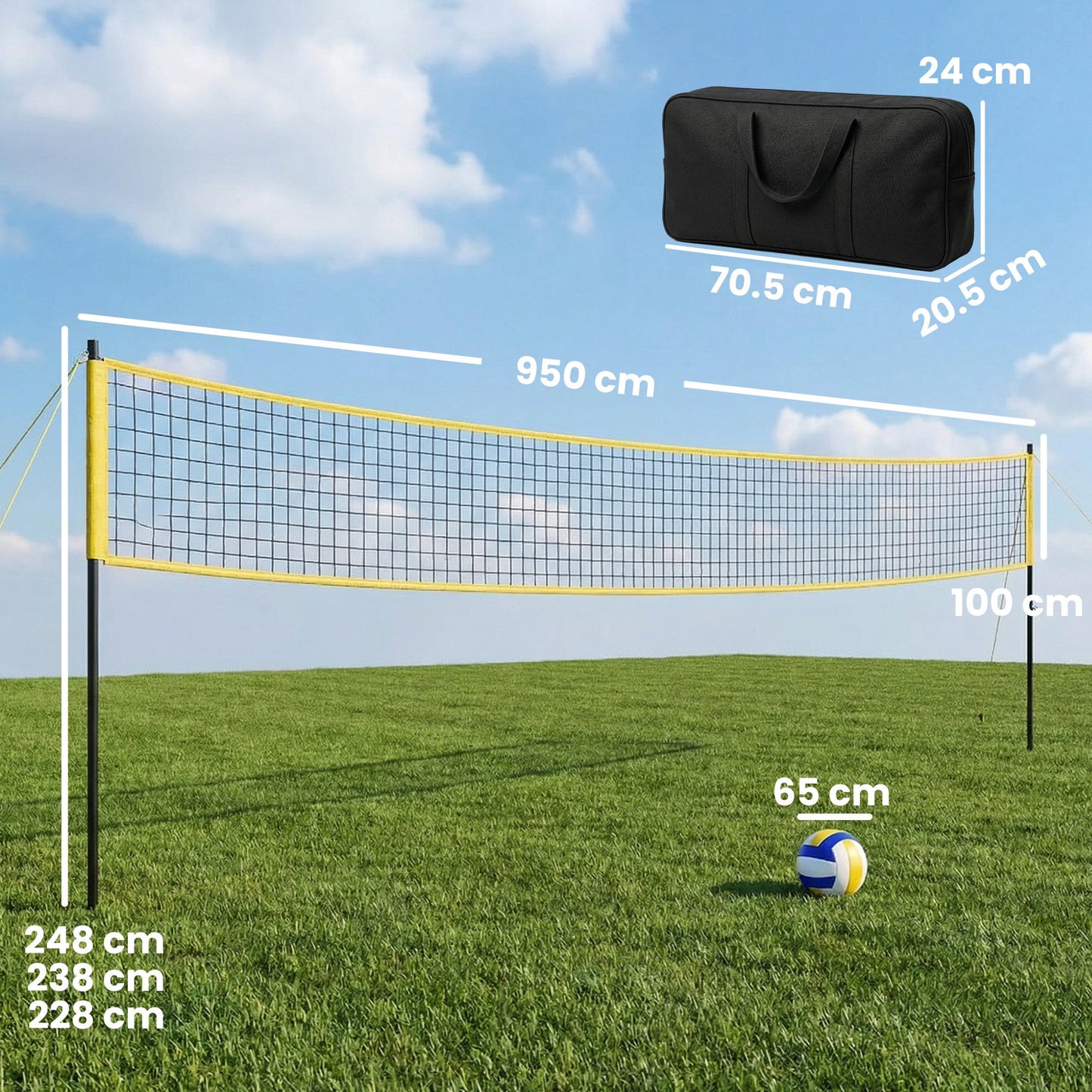 SPORTNOW Portable Volleyball Net Set with Adjustable Height Steel Poles, Volleyball, Boundary Line and Carrying Bag for Beach