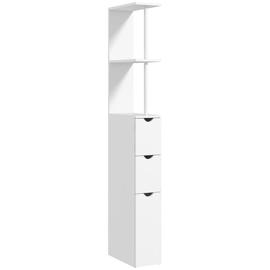 kleankin Slim Bathroom Storage Cabinet with Drawers, Tall Bathroom Cupboard with 2-Tier Shelf, White