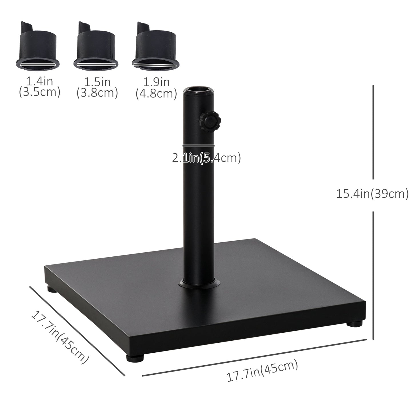 Outsunny Φ35/38/48MM 18KG Steel Square Parasol Stand Base w/ Adjustable Knob Umbrella Stand Garden Patio Outdoor Home, Black