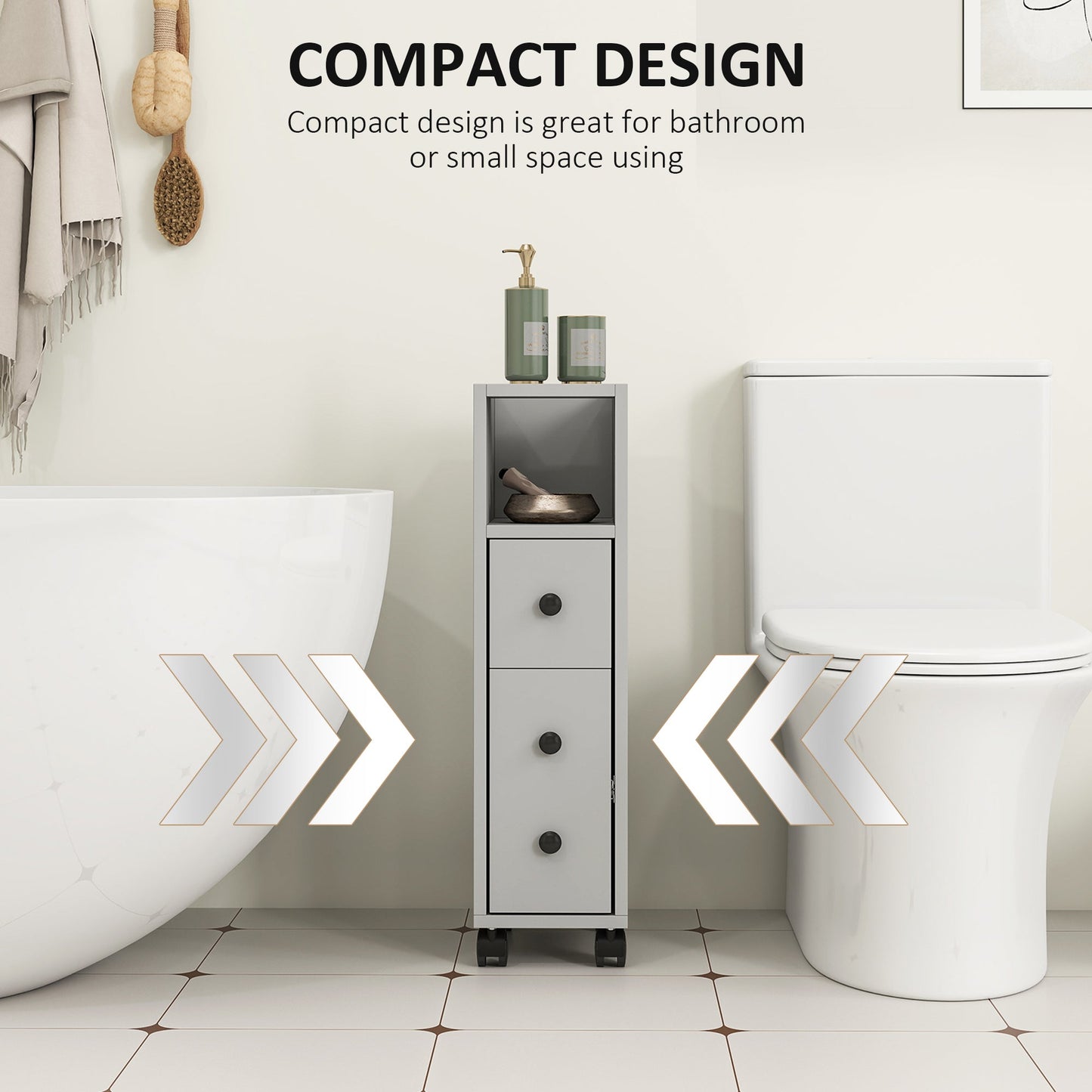 kleankin Slimline Bathroom Storage Cabinet - Grey