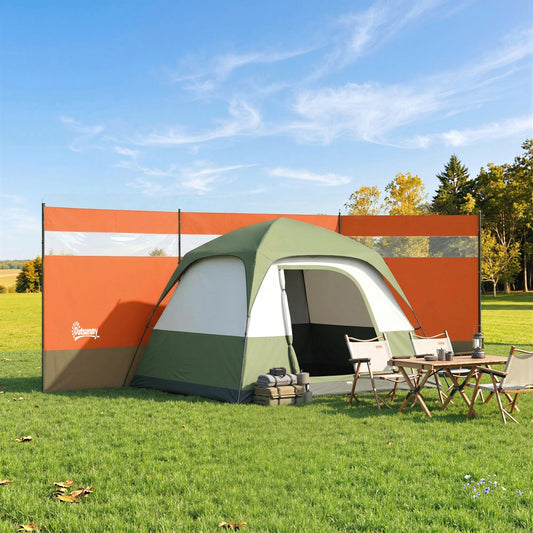 Outsunny Camping Windbreaker with Clear Windows, Carry Bag and Steel Poles, for Beach Caravan Campervan, 440 x 140cm, Orange