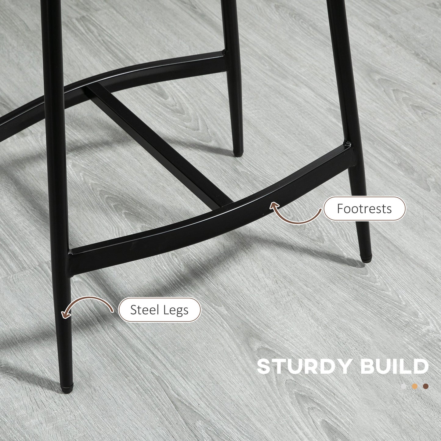 HOMCOM Breakfast Bar Stools Set of 2, Microfibre Upholstered Barstools, Industrial Bar Chairs with Curved Seat and Steel Frame for Dining Room, Kitchen, Brown