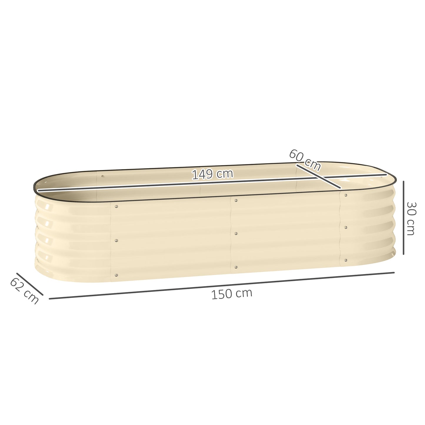 Outsunny Galvanised Raised Garden Bed, Metal Planter Box with Safety Edging, for Flowers, Herbs, Succulents, Cream White