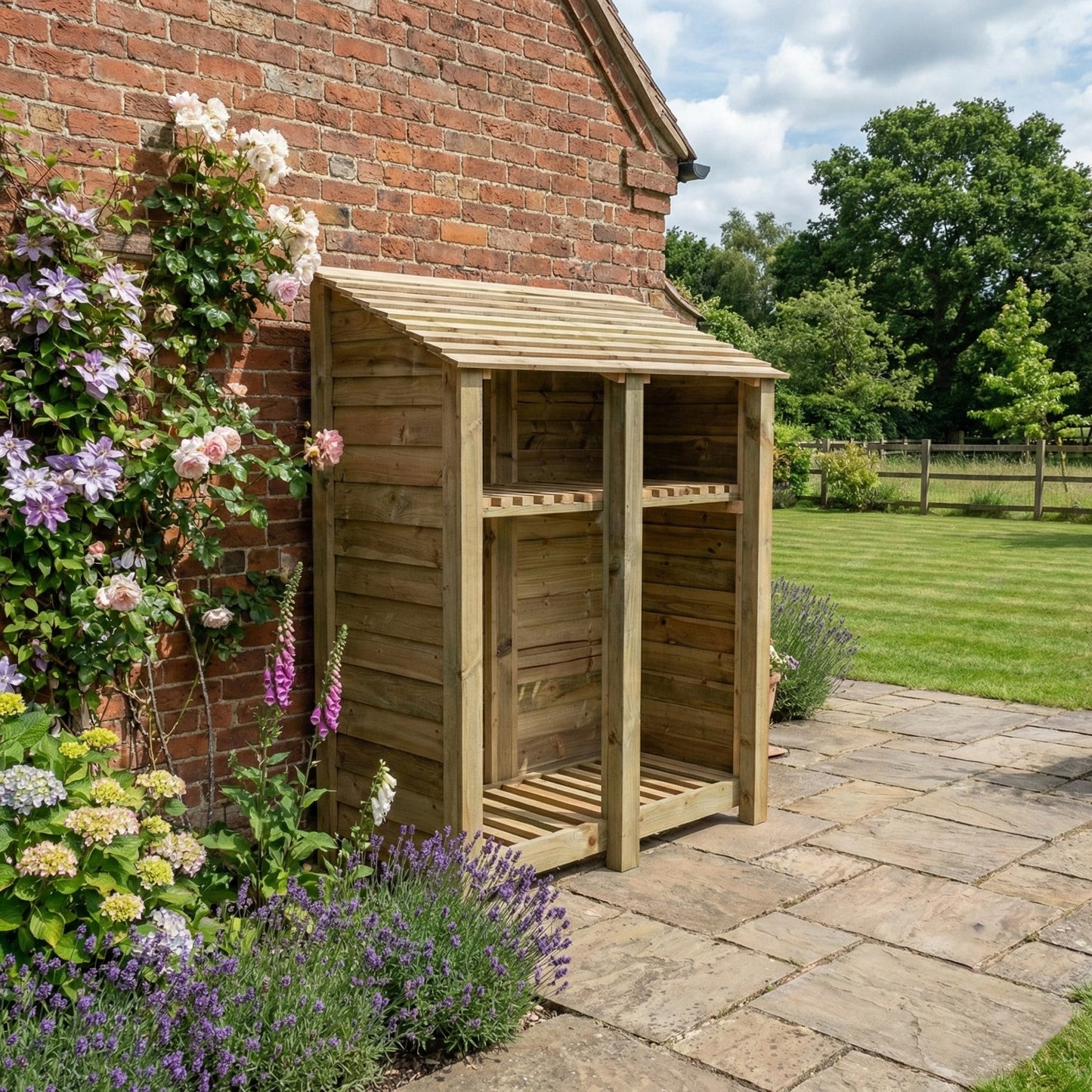 Wooden Log Store with Shelf W-146cm, H-126cm or 180cm, D-88cm