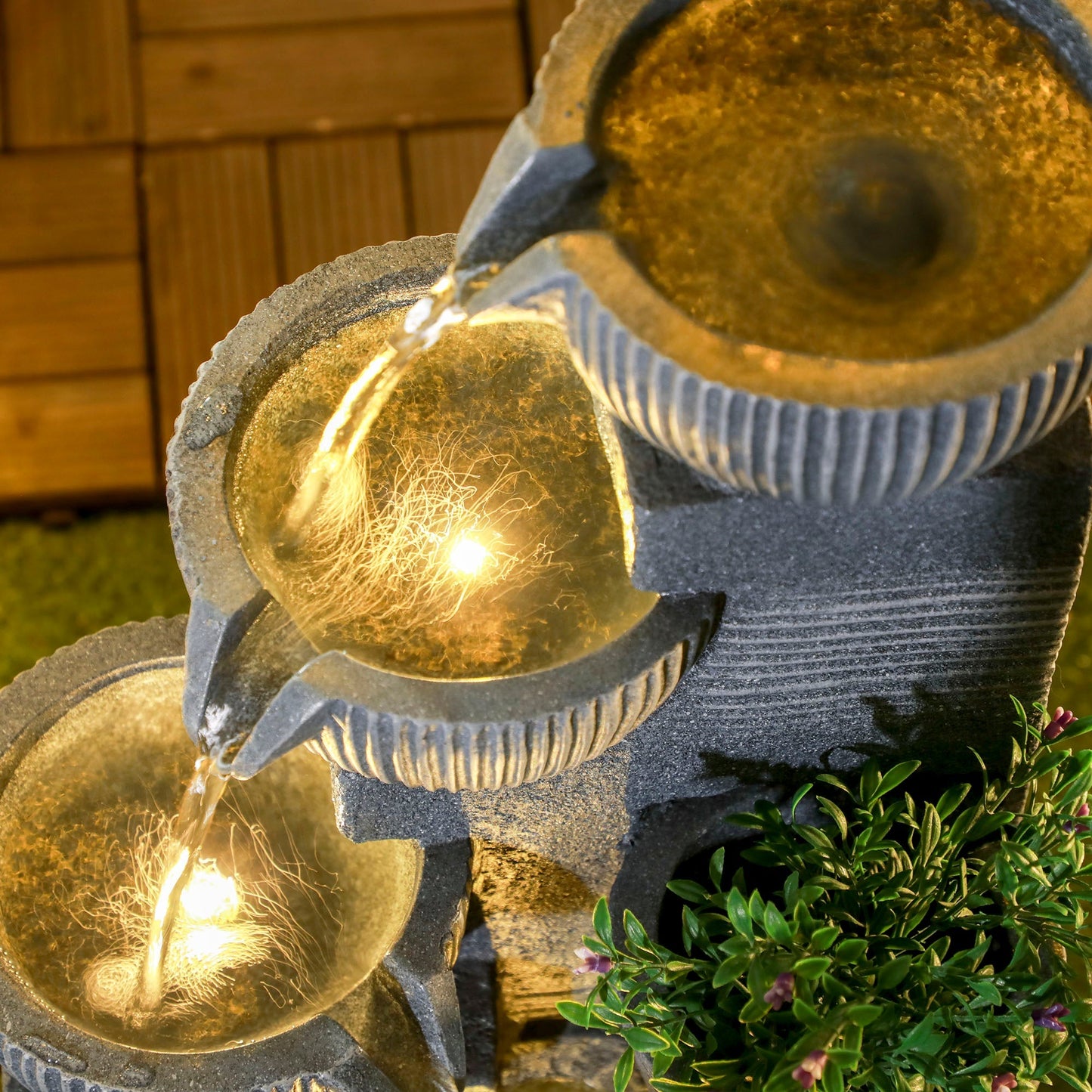 Outsunny Solar Powered Outdoor Water Fountain - Dark Grey
