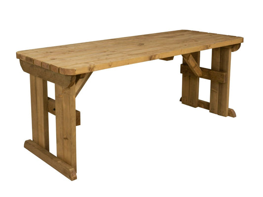 Hollies Rounded Wooden Garden Table, Outdoor Picnic Dining Desk - Rustic Finish