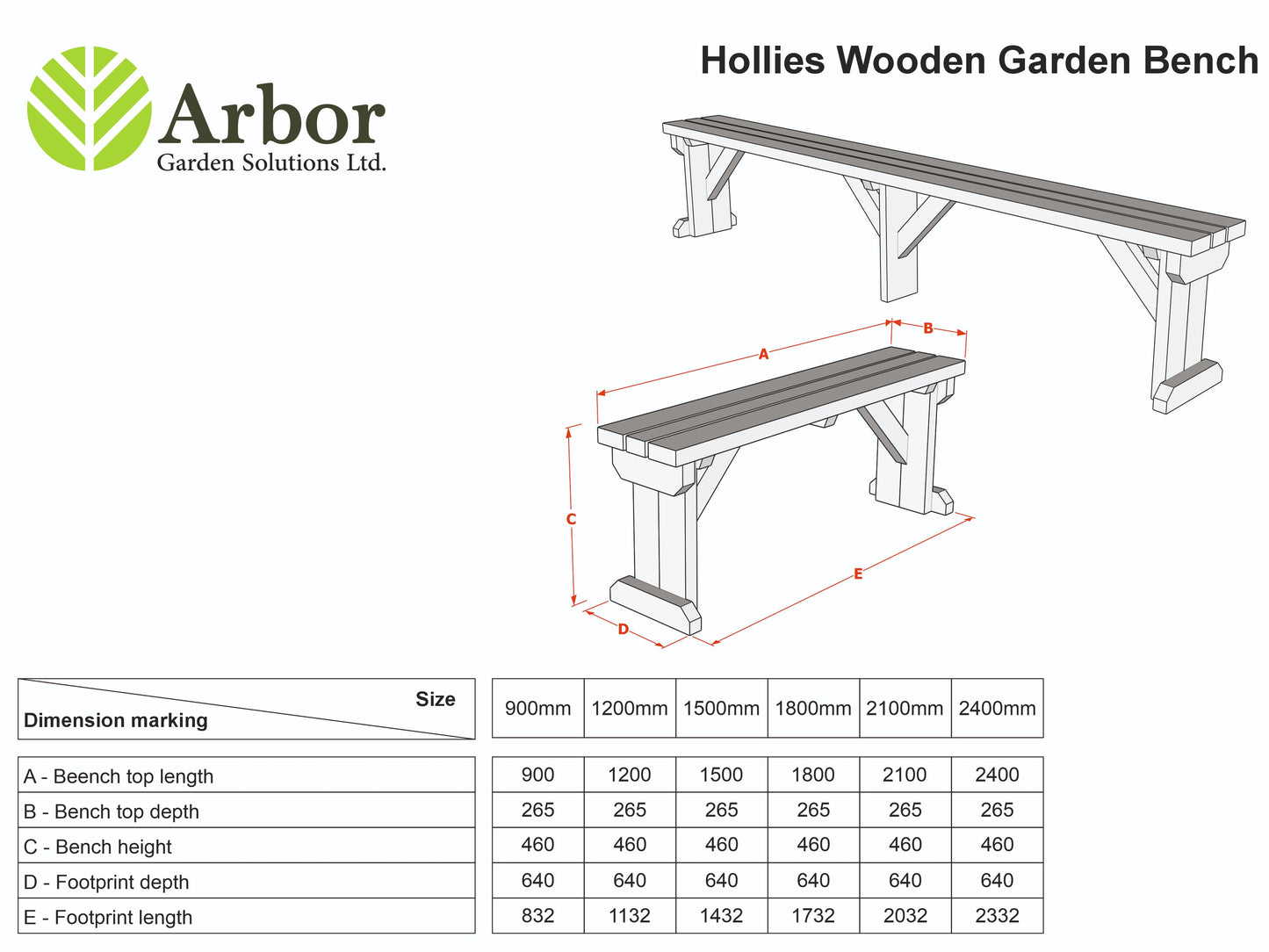 Hollies Wooden Garden Bench, Outdoor Fence Seat