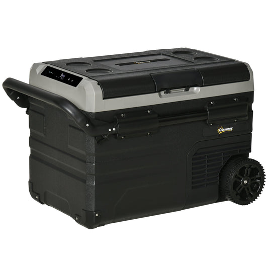 Outsunny 40L Car Refrigerator, Portable Compressor Cooler Box, Fridge Freezer w/ Inner LED Light, Foldable Handles, Cup Holders, 12/24V DC and 110-240V AC for Campervan RV Boat Travel Down to -20\'e2\'84\'83