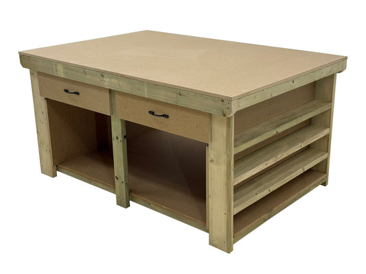 Wooden Workbench MDF Top with Extra shelving and Drawers Depth-4ft