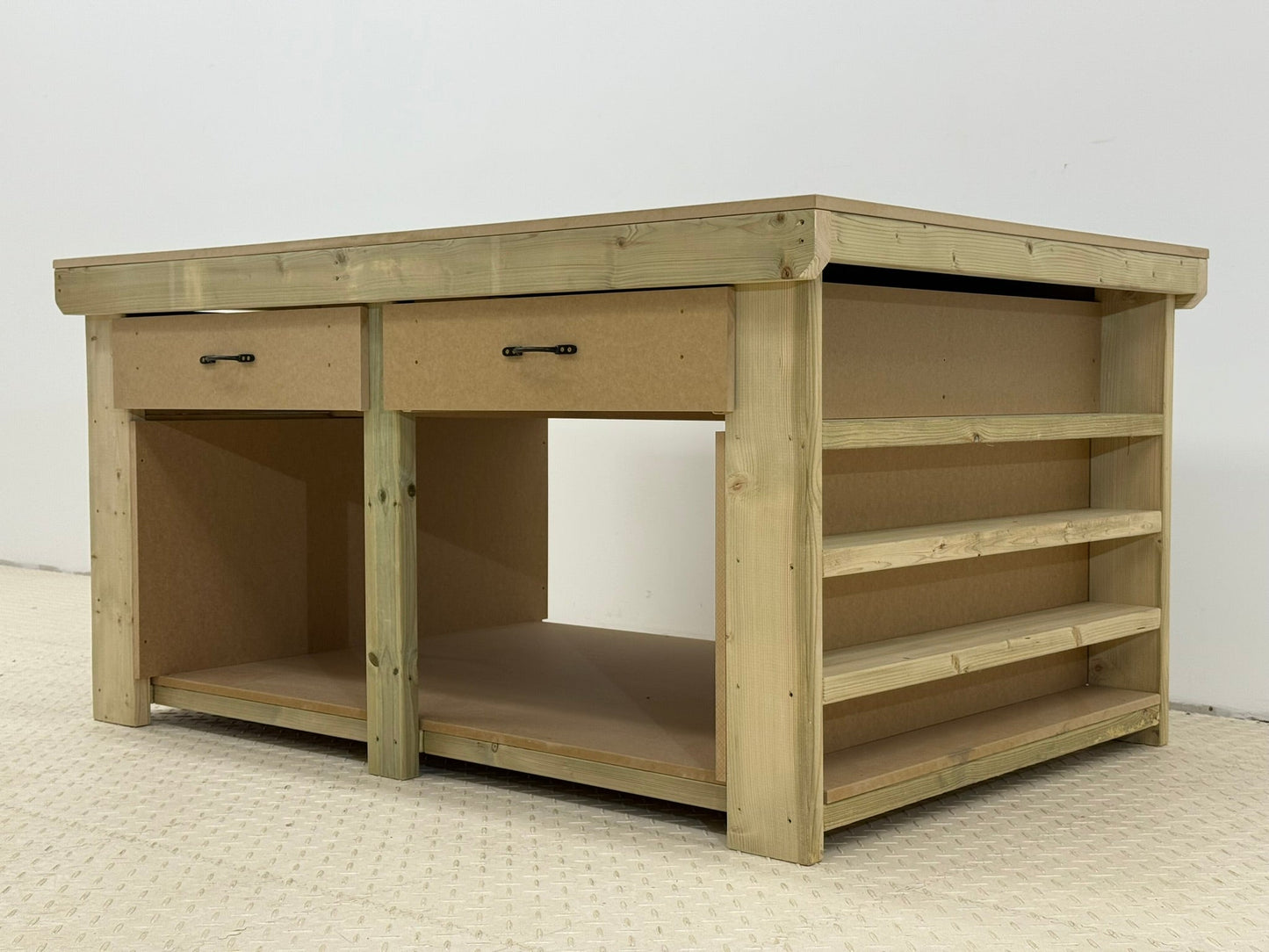 Wooden Workbench MDF Top with Extra shelving and Drawers Depth-4ft