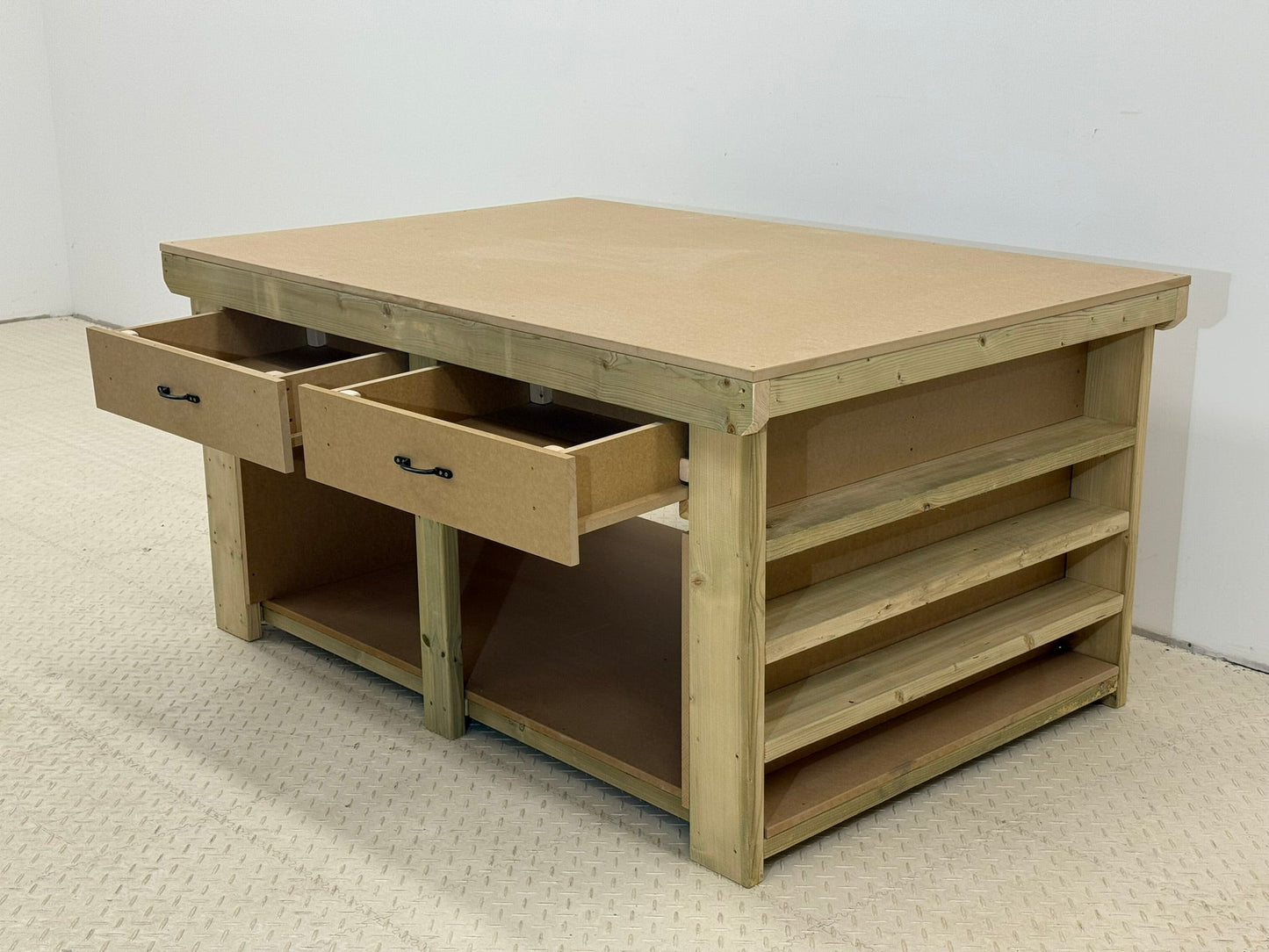 Wooden Workbench MDF Top with Extra shelving and Drawers Depth-3ft