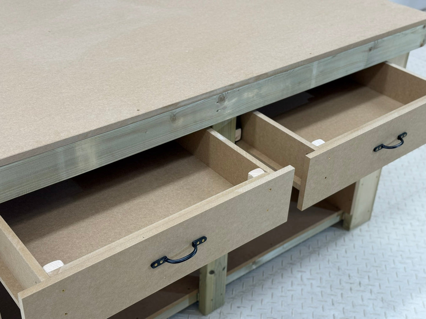 Wooden Workbench MDF Top with Extra shelving and Drawers Depth-3ft