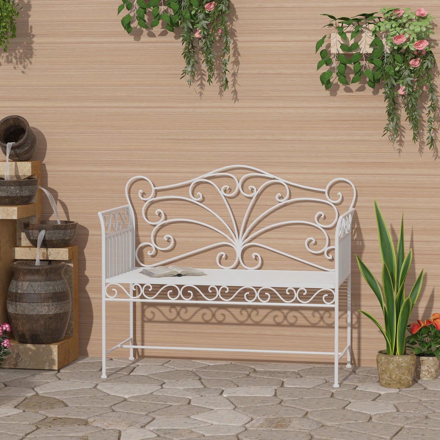 Outsunny Heavy-Duty Garden Bench-White