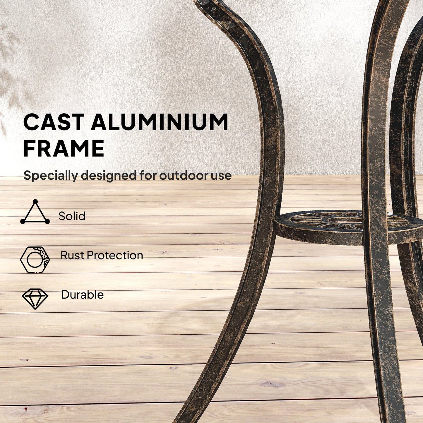 Outsunny Outdoor Bistro Set for 2 Cast Aluminium Patio Furniture with Round Table Umbrella Hole Brown