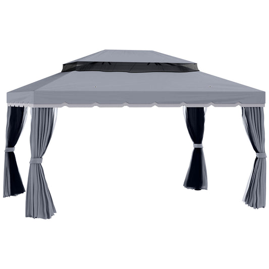 Outsunny 3 x 4m Aluminium Garden\'c2\'a0Gazebo, Marquee Canopy Shelter Pavilion Party Tent with Nets and Curtains for Garden and Deck, Dark Grey