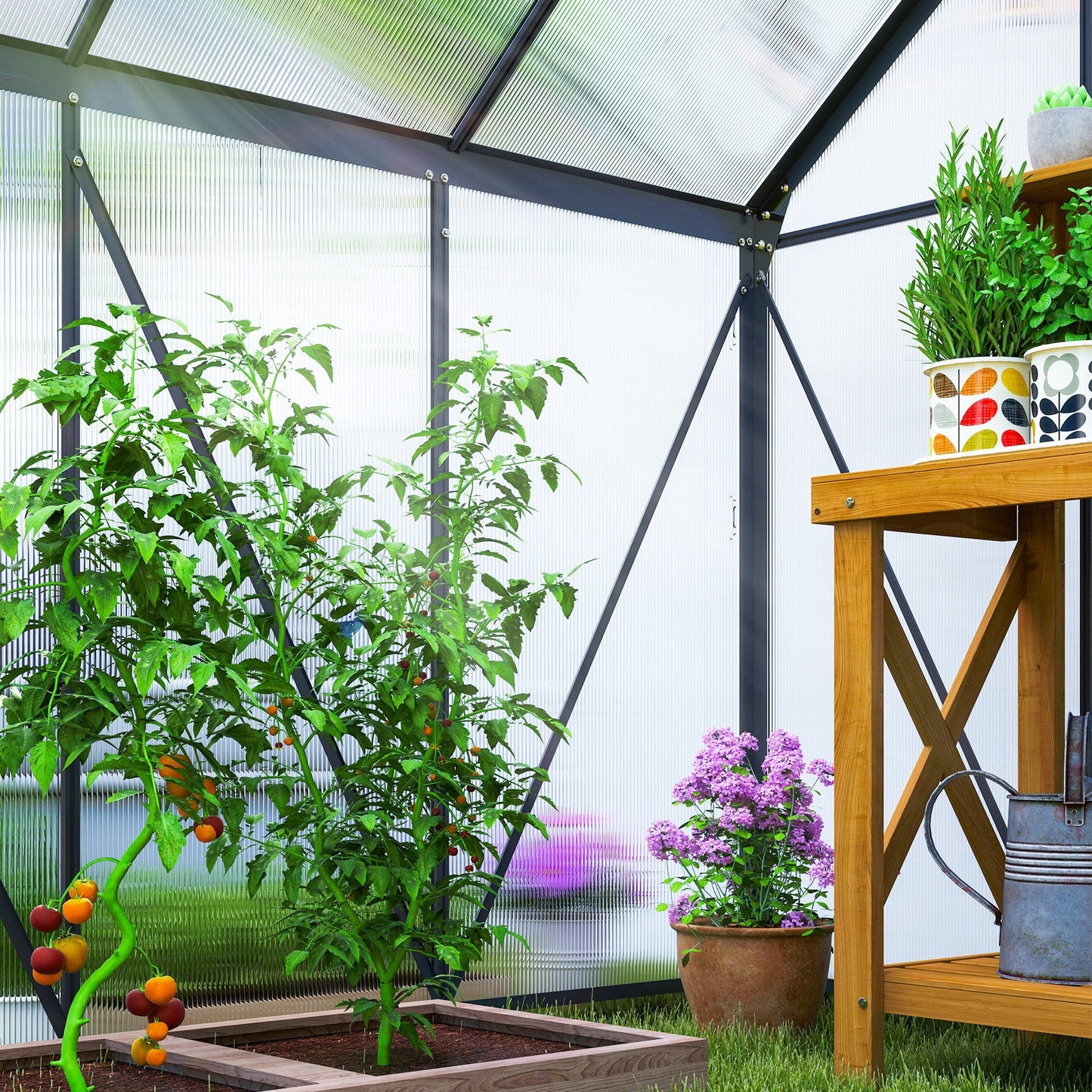 Outsunny 190 x 190cm Walk-In Polycarbonate Greenhouse - Grey