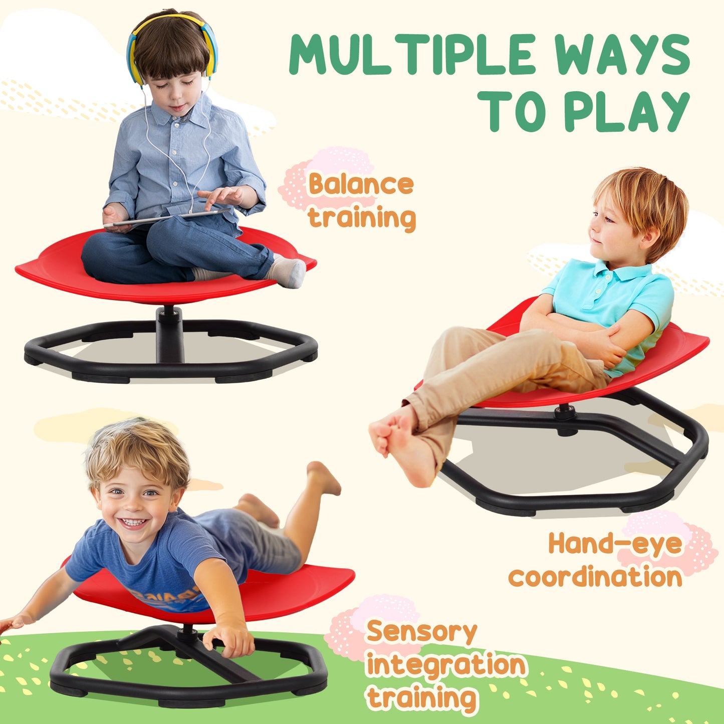 AIYAPLAY Sensory Spinning Chair for Kids, for Coordination, Balance, Red
