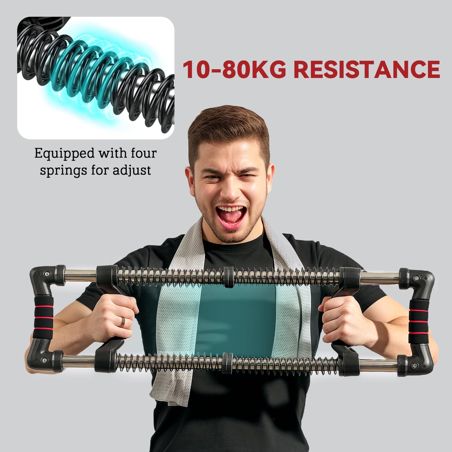 SPORTNOW Chest Expander, with 10-50kg Adjustable Resistance, for Home Gym, Office, Travel Workout