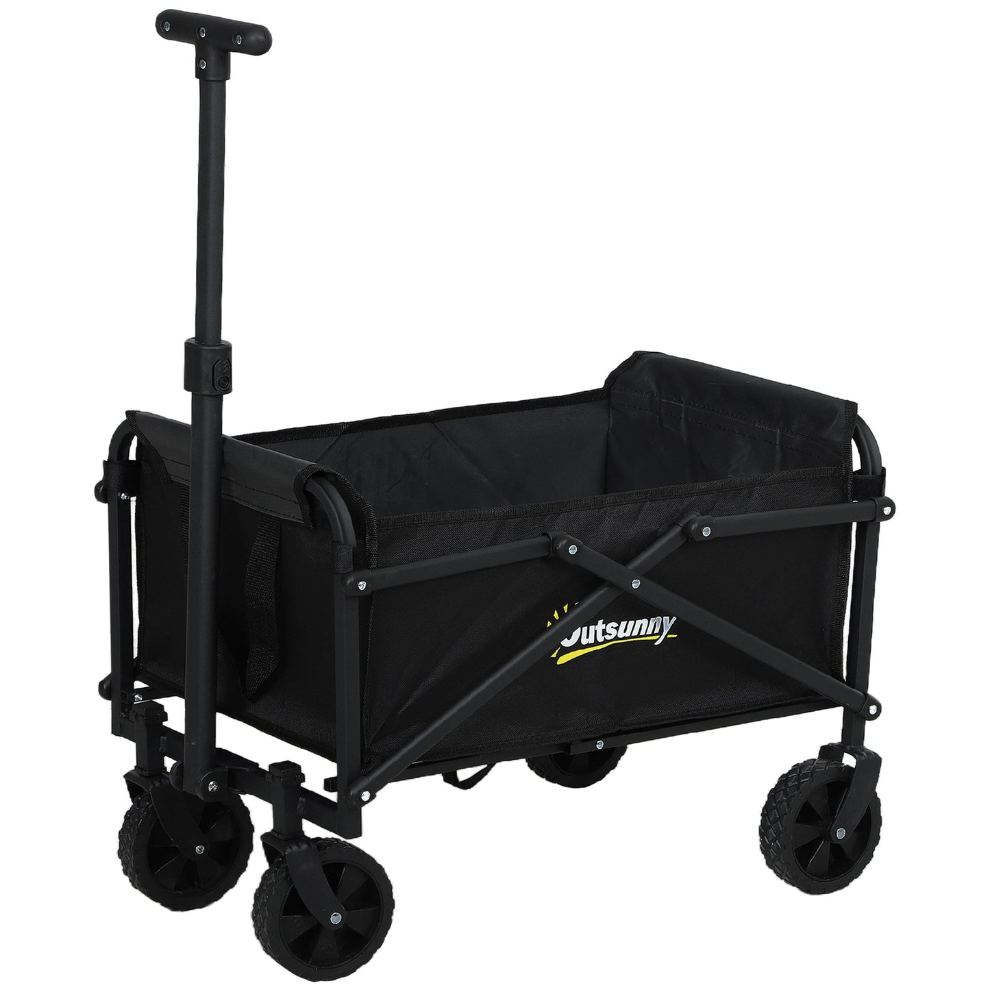Outsunny 41L Festival Trolley on Wheels, Small Garden Folding Trolley Cart, 60kg Heavy Duty Collapsible Folding Wagon with Adjustable Handle and Carrying Bag for Beach, Camping, Festival, Black
