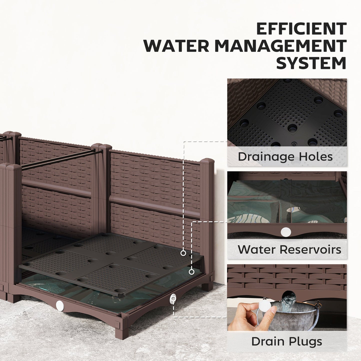 Outsunny Plastic Raised Garden Bed with Legs, Self Watering Elevated Planter Boxes with Drainage Holes and Plugs