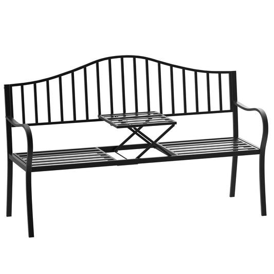 Outsunny Metal Bench W/Table,  150Lx53Wx95H cm