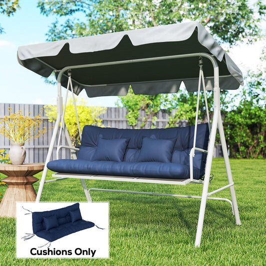 Outsunny Outdoor Seat Cushions Back Cushion with 2 Pillows, Water Repellent Seat Pads for 3-Seater Chair, Dark Blue