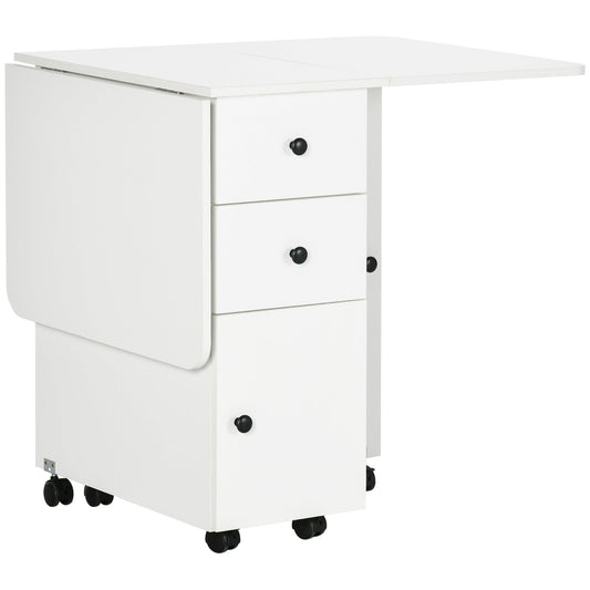 HOMCOM Multi-Storage Six-Person Drop Leaf Dining Table -  White