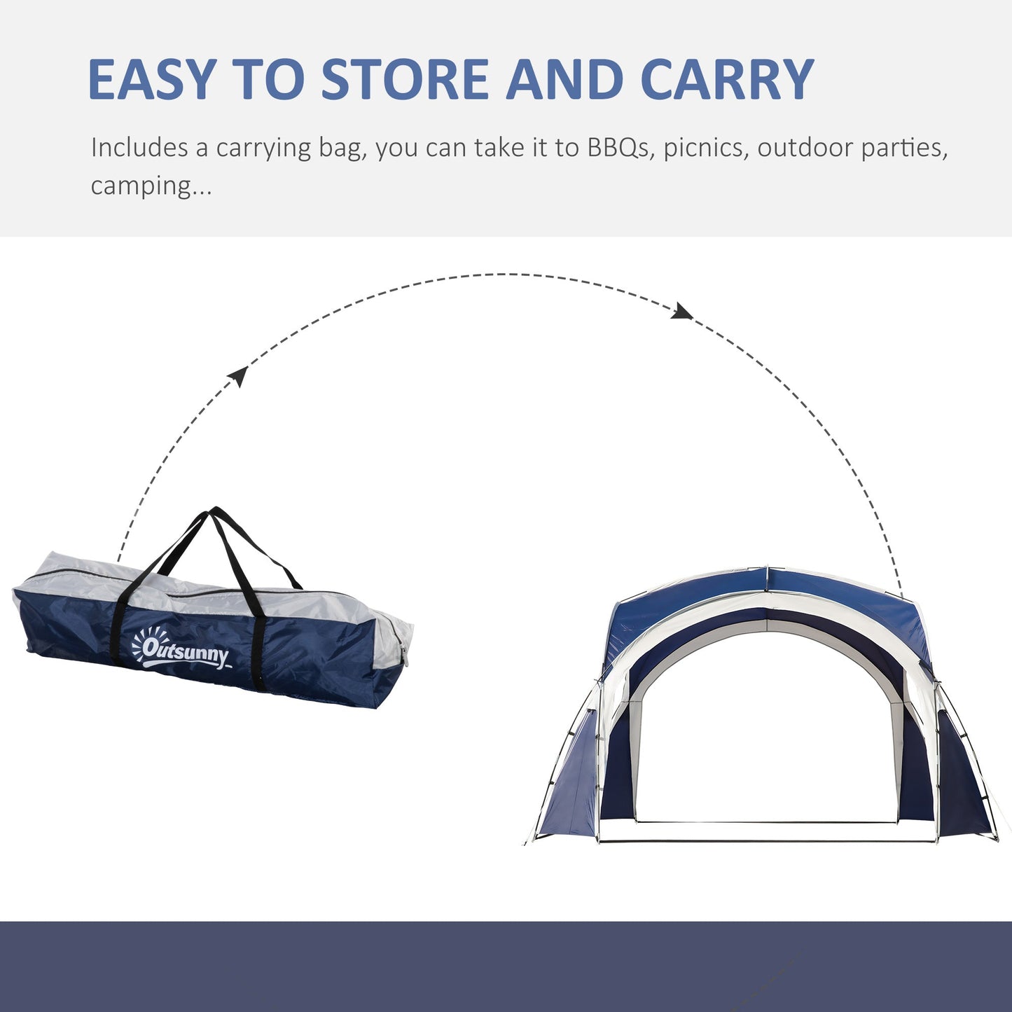 Outsunny 3.5 x 3.5M 6-8 Person Camping Gazebo, Outdoor Event Shelter Dome Tent Garden Sun Shelter Patio Spire Arc Pavilion Camp Sun Shade, Blue and Grey