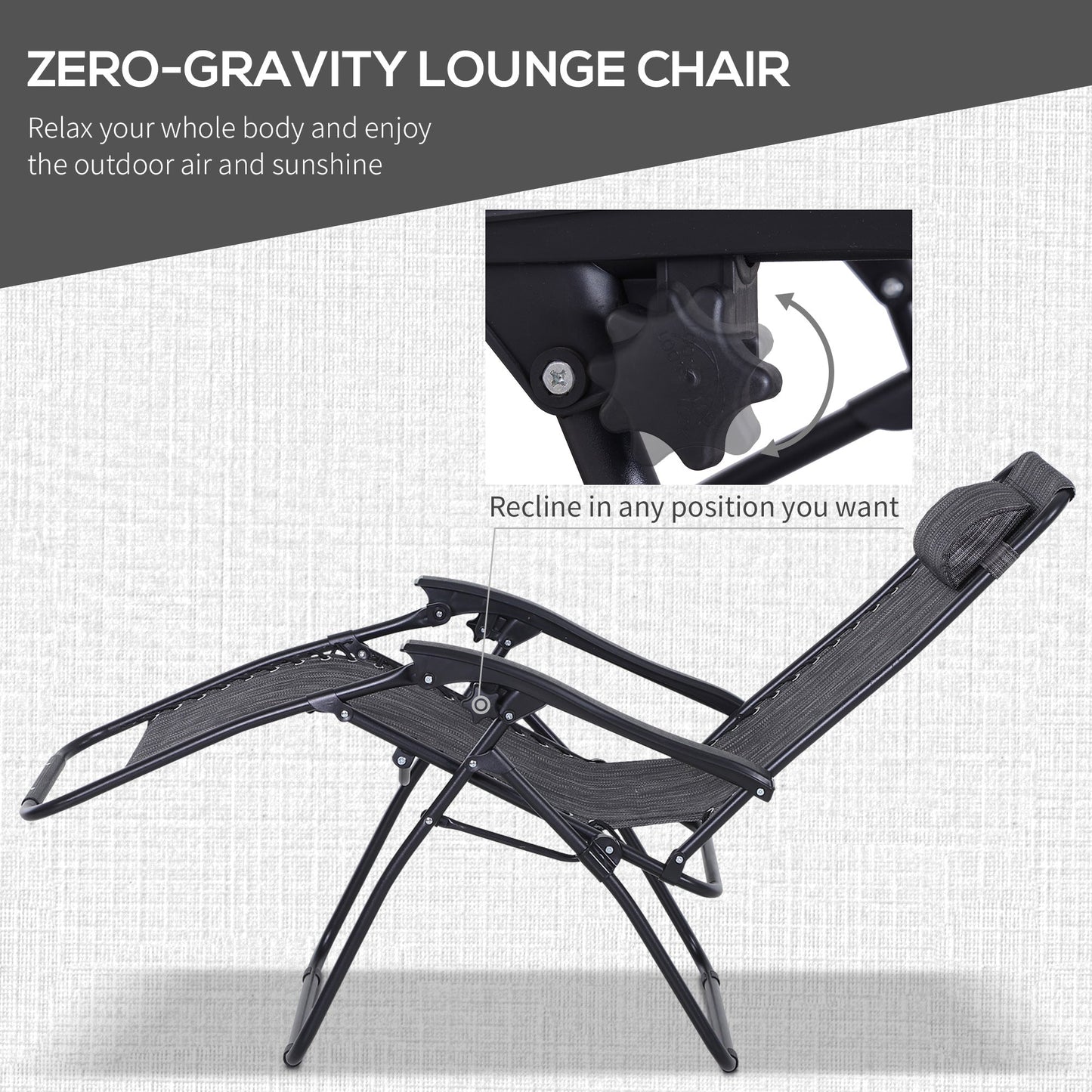Outsunny 3pcs Folding Zero Gravity Chairs Sun Lounger Table Set w/ Cup Holders Reclining Garden Yard Pool, Light Grey