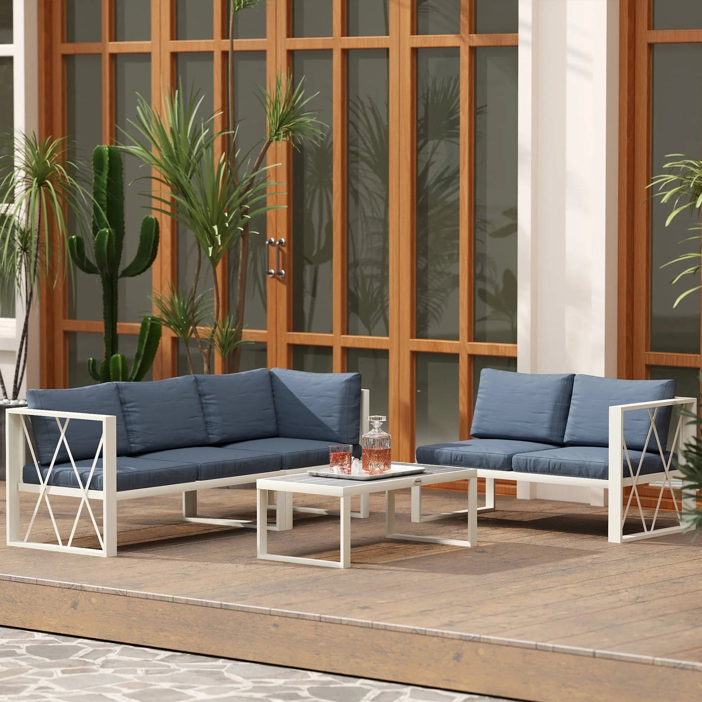 Outsunny Four-Piece L Shaped Garden Furniture Set with 5-Level Adjustable Lounger - Grey