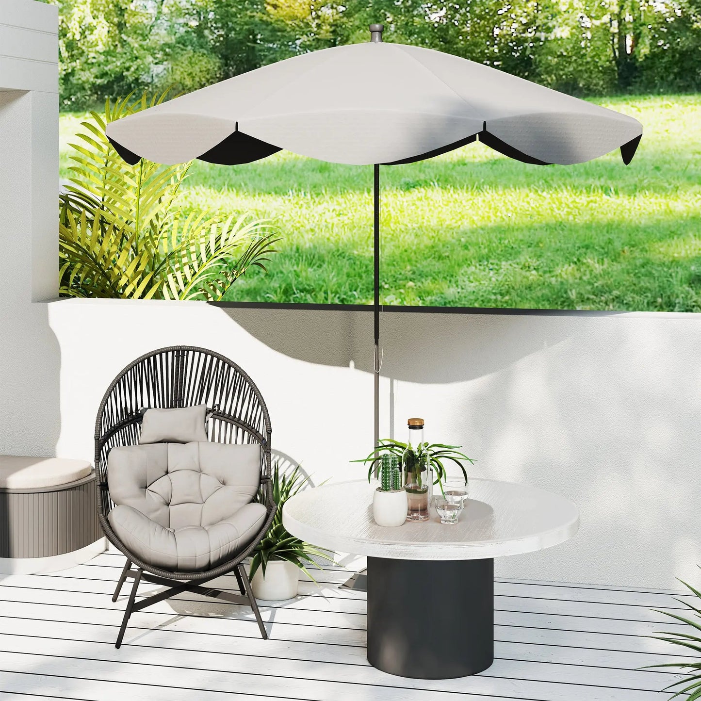 Outsunny Standing Rattan Egg Chair Outdoor, Oversized Wicker Garden Egg Chair with Thick Tufted Cushion, Headrest, Steel Frame, Charcoal Grey