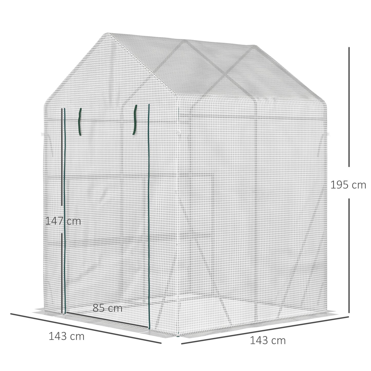 Outsunny Walk In Greenhouse with 2 Tier Shelf, Portable Gardening Plant Grow House with Roll up Zip Panel Door, Reinforced PE Cover, 143 x 143 x 195cm, Green