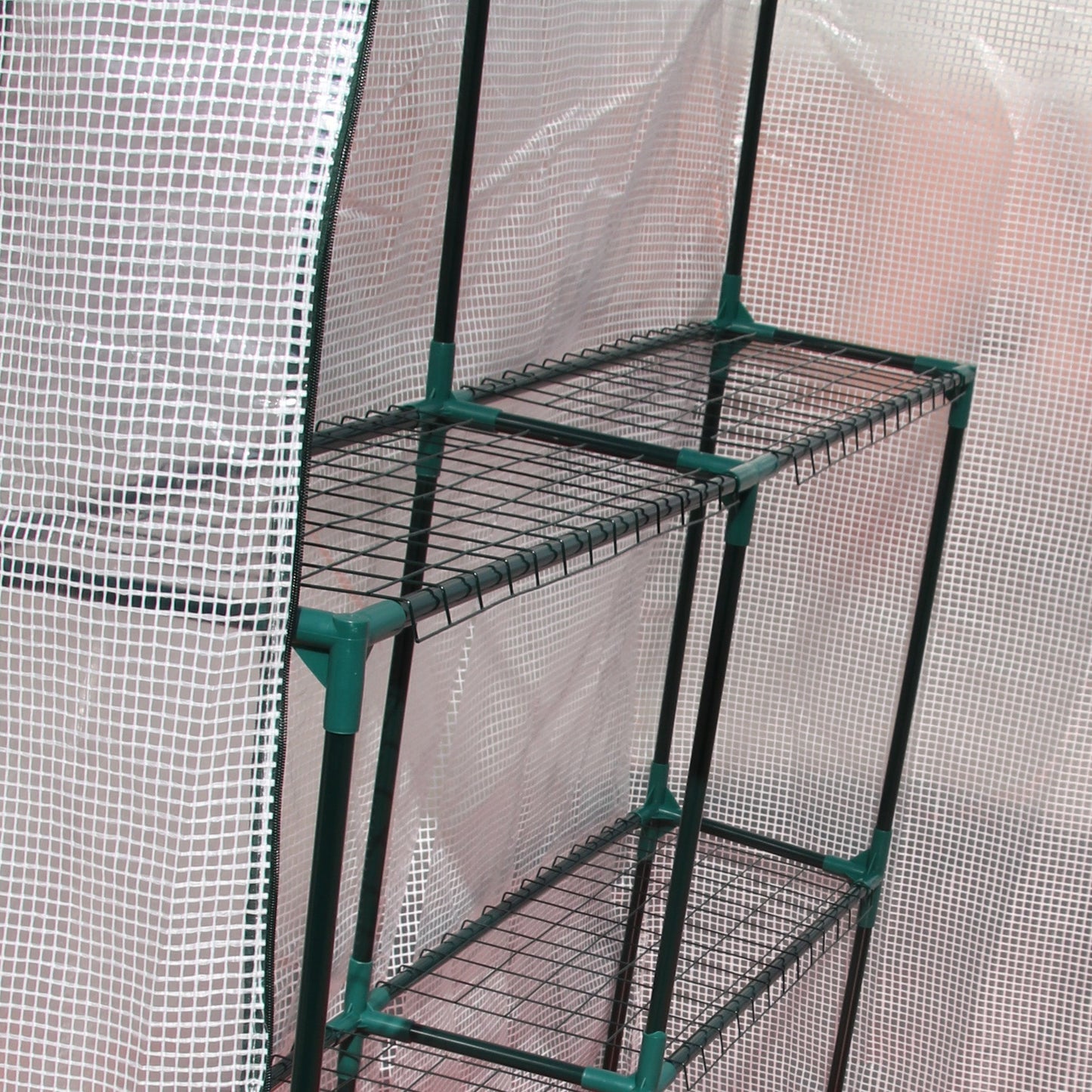 Outsunny Walk In Greenhouse with 2 Tier Shelf, Portable Gardening Plant Grow House with Roll up Zip Panel Door, Reinforced PE Cover, 143 x 143 x 195cm, Green