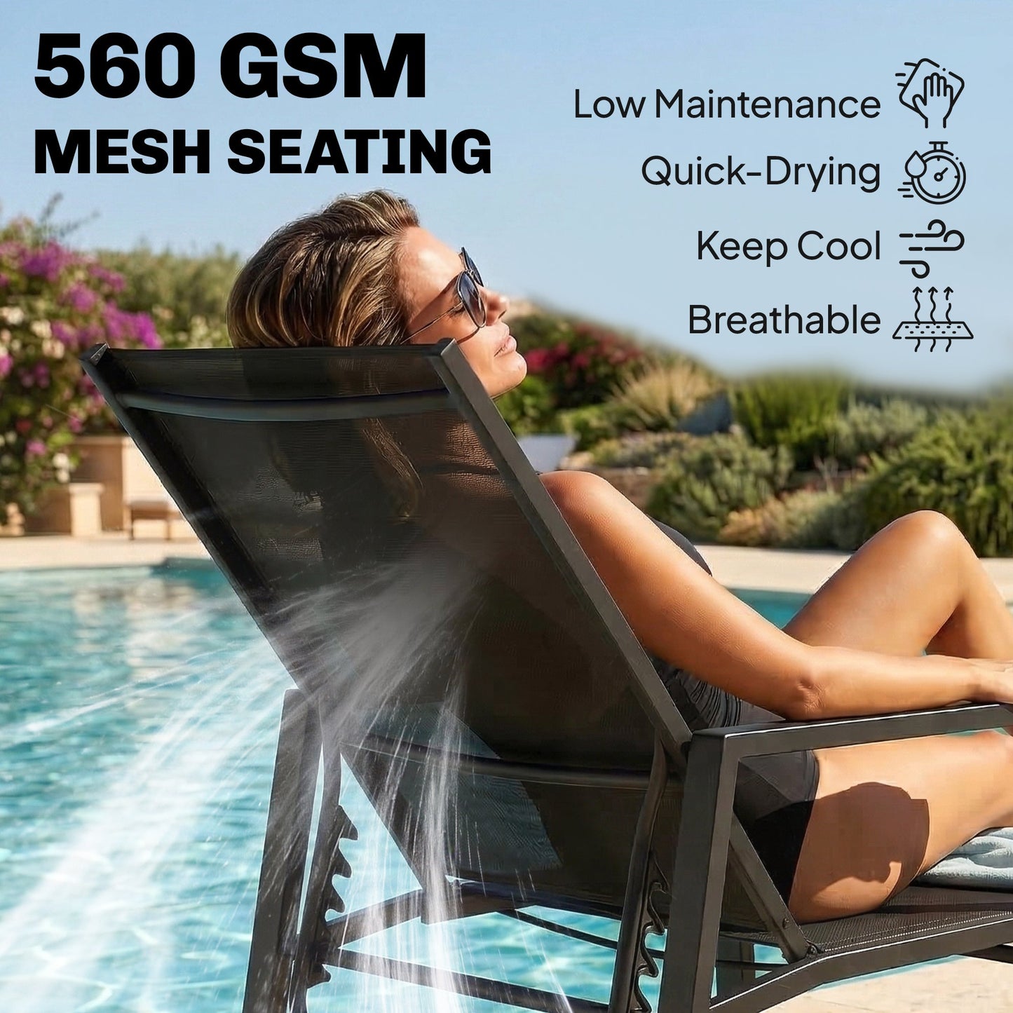 Outsunny Sun Lounger Retractable Footrest 5-Position Adjustable Steel Frame for Beach, Porch, Patio, Camping, Black
