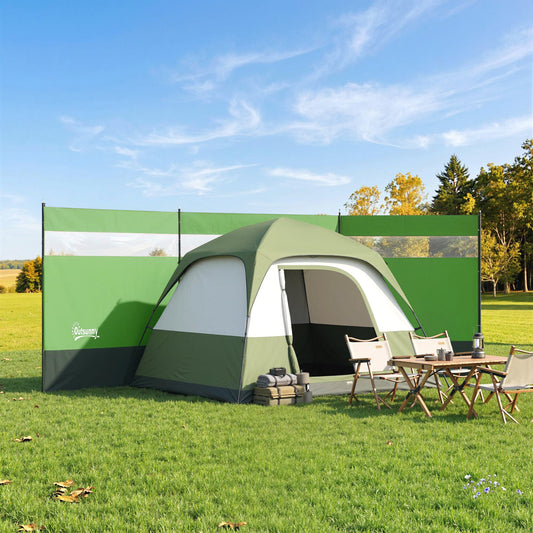 Outsunny Camping Windbreaker with Clear Windows, Carry Bag and Steel Poles, for Beach Caravan Campervan, 440 x 140cm, Army Green