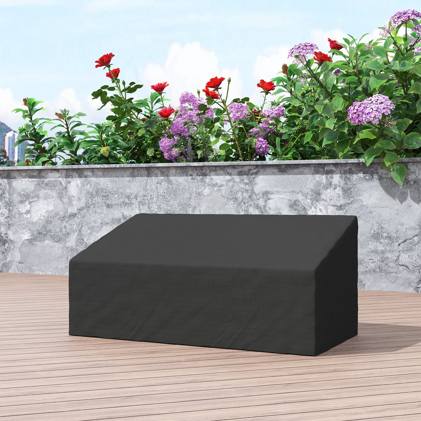 Outsunny 600D Oxford Cloth Furniture Cover, 3 Seater Sofa Protector for Garden Patio, Outdoor, Waterproof, Black, 218 x 111 x 63-101 cm