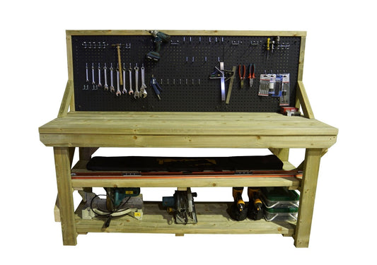 Wooden Pressure Treated Workbench With Peg Board with Double Shelf