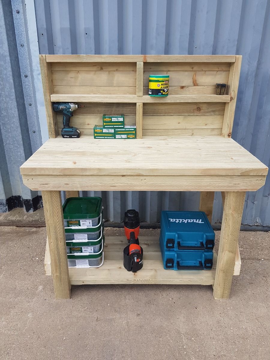 Indoor/outdoor workbench, pressure treated bench with back panel