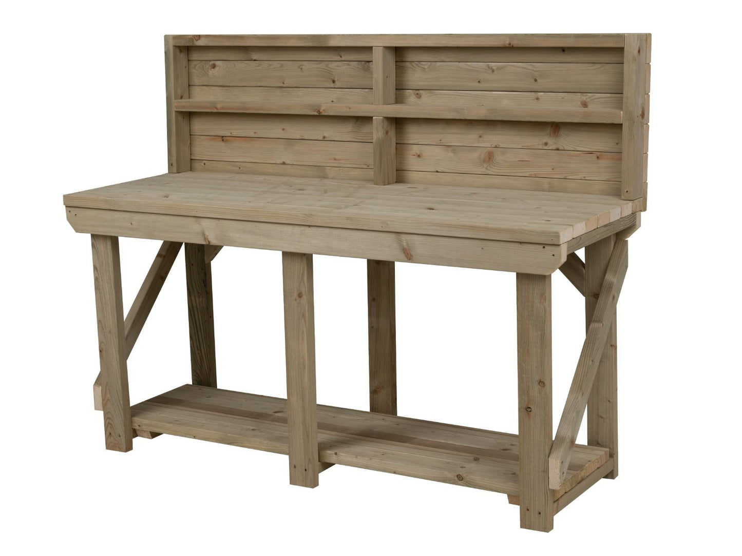 Indoor/outdoor workbench, pressure treated bench with back panel