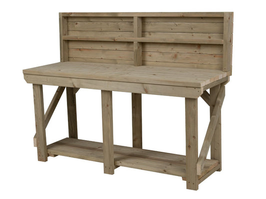 Indoor/outdoor workbench, pressure treated bench with back panel