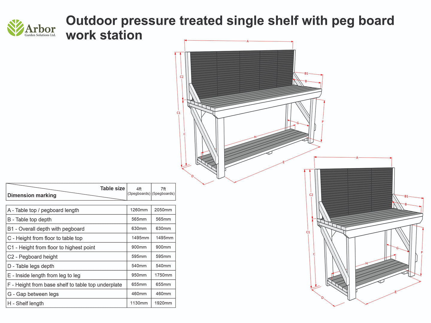 Wooden Pressure Treated Workbench With Peg Board