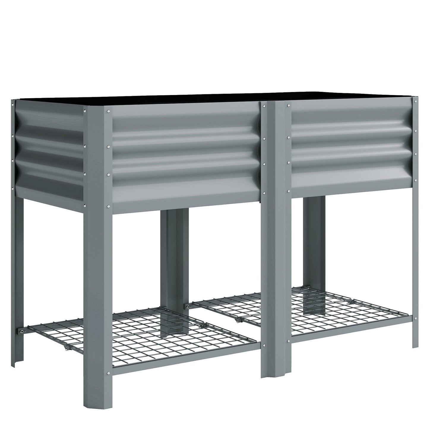 Outsunny Raised Garden Bed with Storage Shelf Steel Elevated Planter Box with Legs for Outdoor Vegetables Flowers