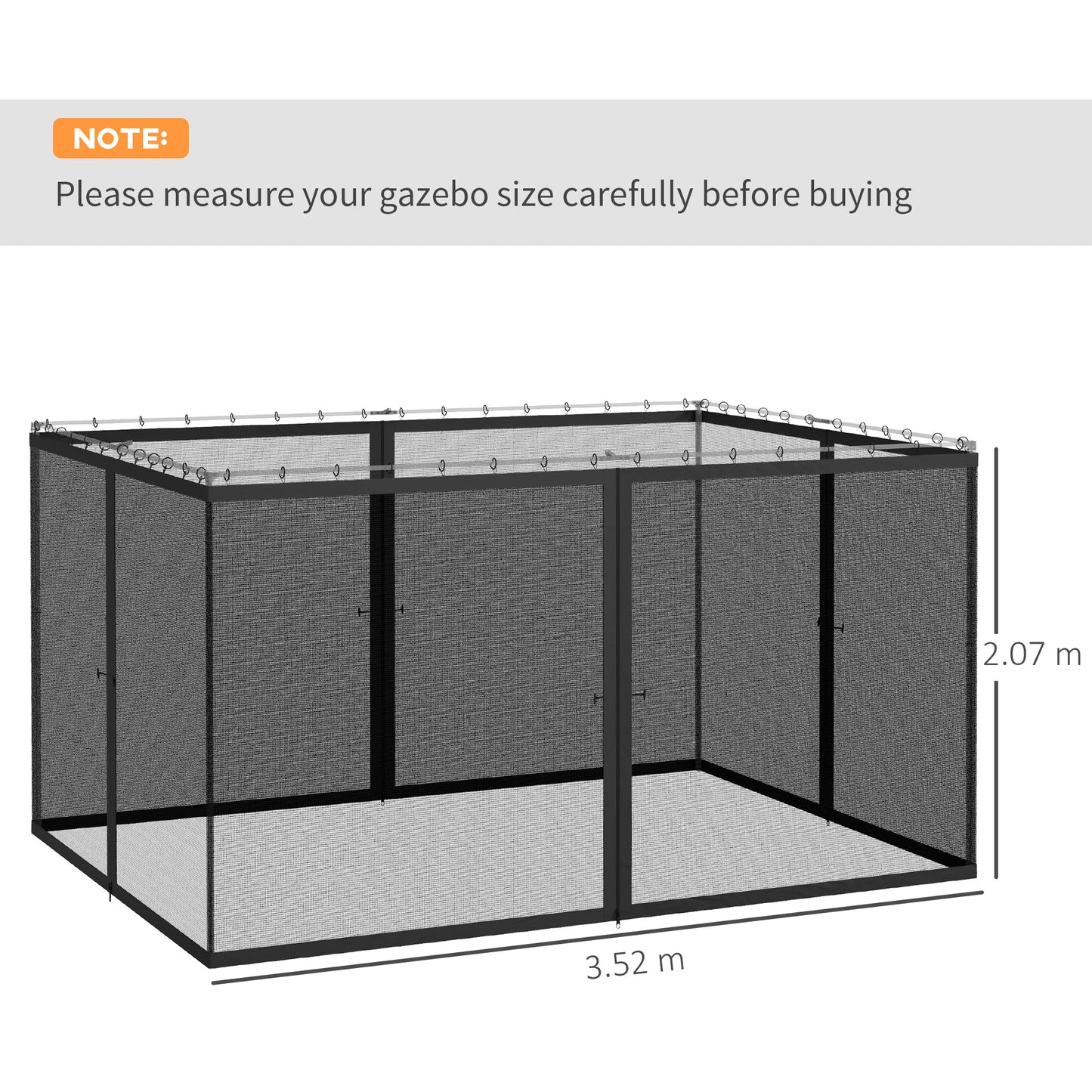 Outsunny 352 x 207cm Universal Replacement Mesh Sidewall Netting for Patio Gazebos and Canopy Tents, (Sidewall Only) Dark Grey