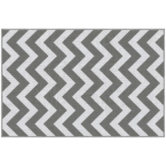 Outsunny Reversible Outdoor Rug, 1.2 x 1.8m Patio Carpet, Waterproof Plastic Rug for Garden, Deck, Picnic, Beach, Camping, Grey and White