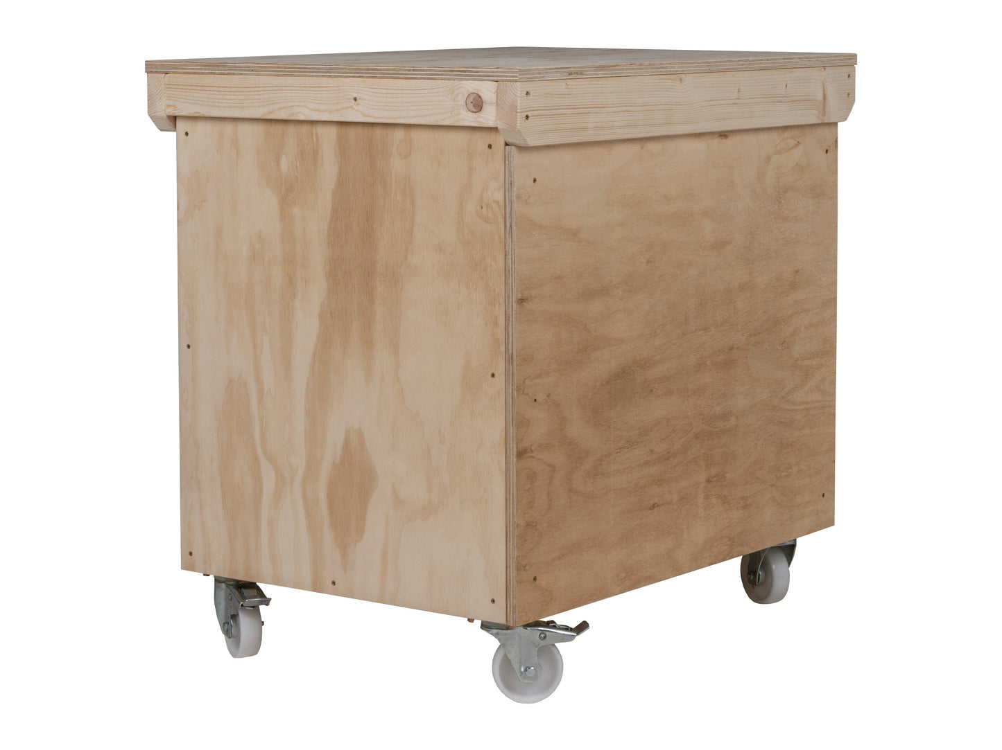 Wooden Plywood Top Workbench With Lockable Cupboard (V.9) With Wheels, Double Shelf