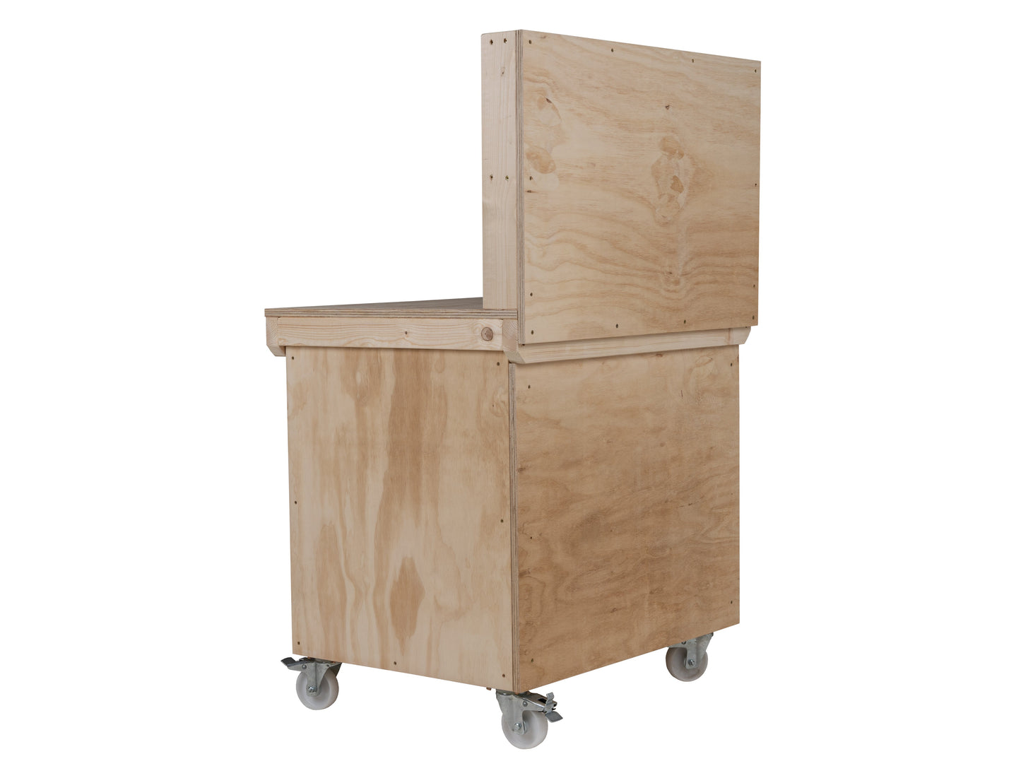 Wooden Plywood Top Workbench With Lockable Cupboard (V.9) With back panel, With Wheels