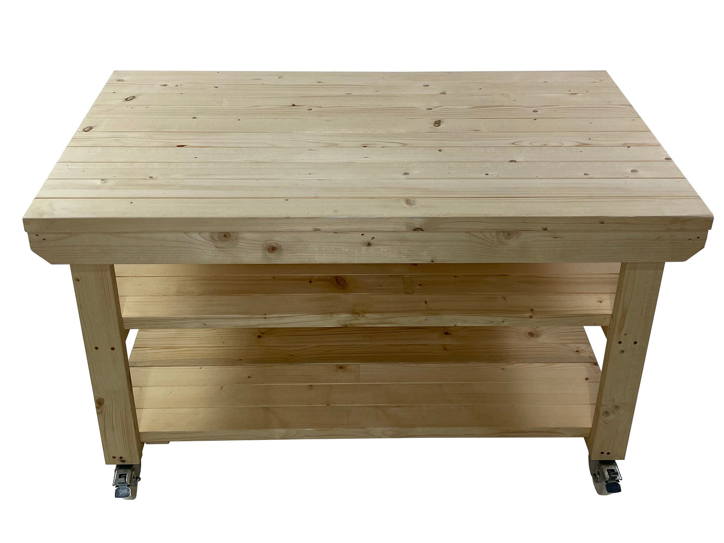Rotem Wooden Kiln-Dry Workbench Depth-3ft With Wheels and Double Shelf