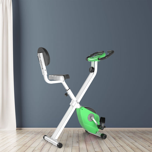 HOMCOM Folding Exercise Bike, Fitness Bicycle Indoor Trainer, Quiet 8-Level Magnetic Resistance, with LCD Monitor, Pulse Sensor and Wheels for Sport Maison and Cardio Training, Green