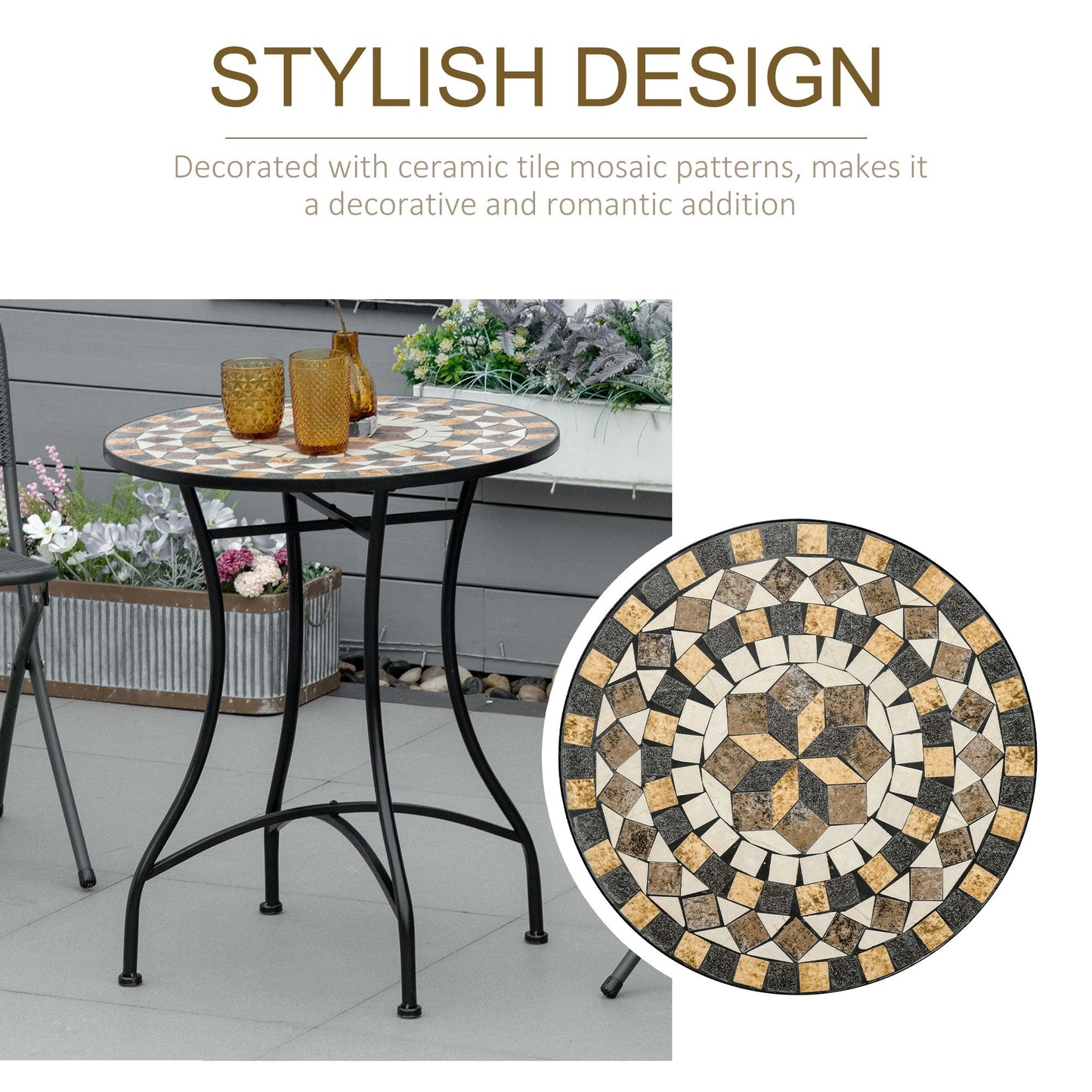 Outsunny \'ce\'a660cm Mosaic Outdoor Patio Table - Grey